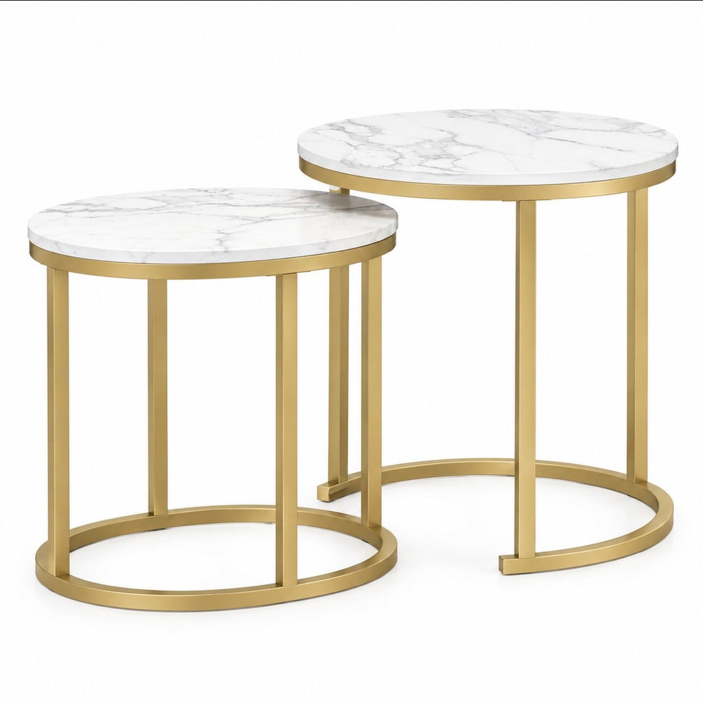 Tables Gigognes Marbre & Or – Duo de Tables Basses