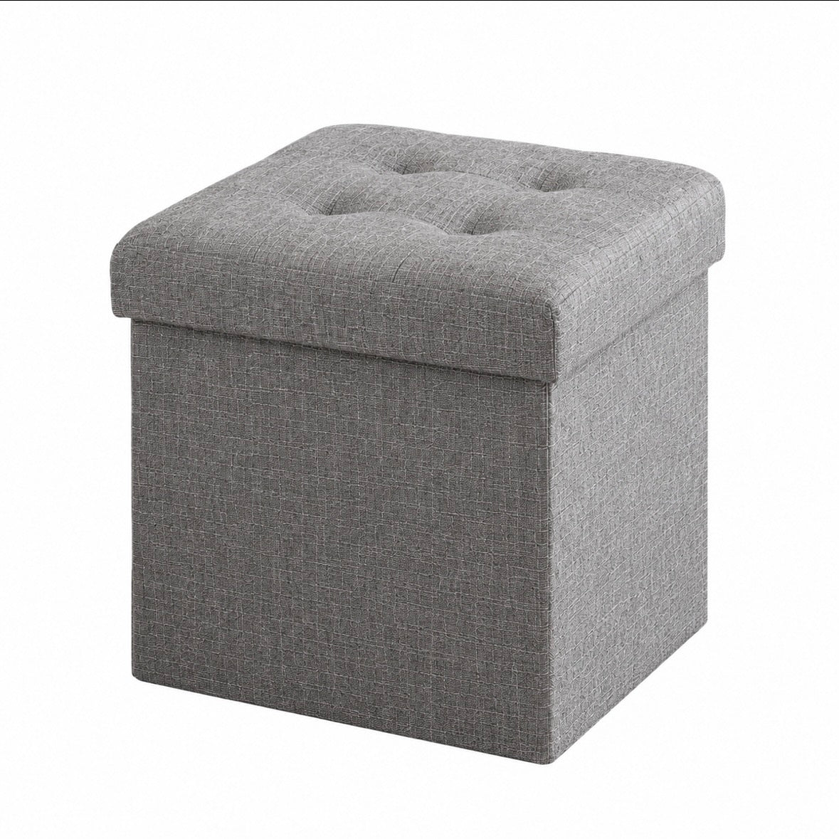 Pouf Coffre de Rangement Pliable Gris - Tabouret Capitonné en Lin