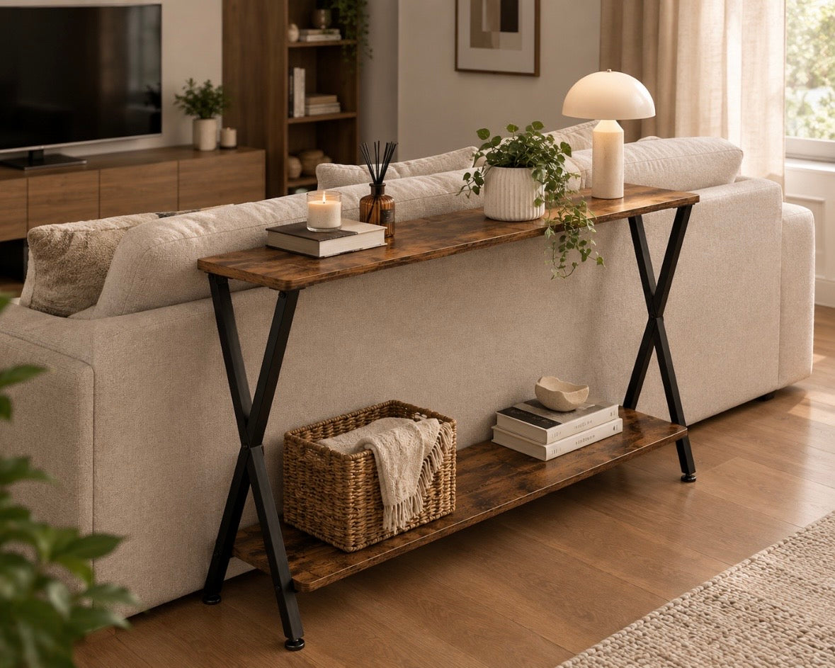 Table Console Extensible 80/105 cm – 2 Niveaux, Style Industriel
