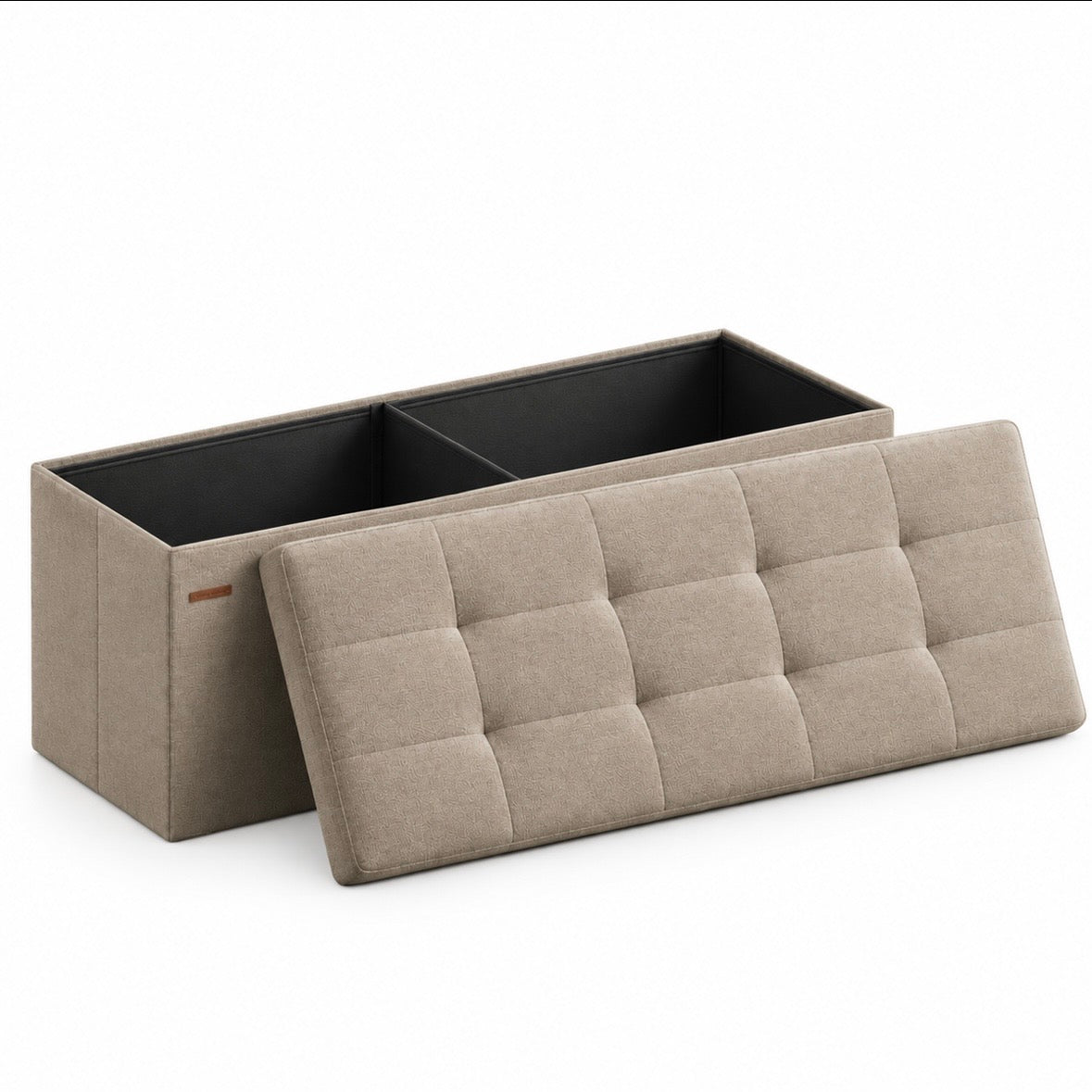 Banc de Rangement Pliable Beige - Pouf Coffre Capitonné avec Séparateur