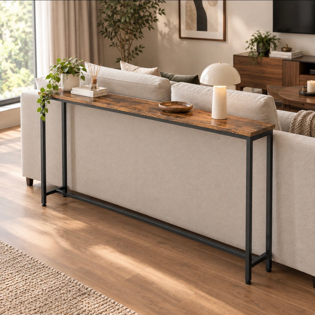 Table Console Industrielle Étroite - Design Épuré, Marron