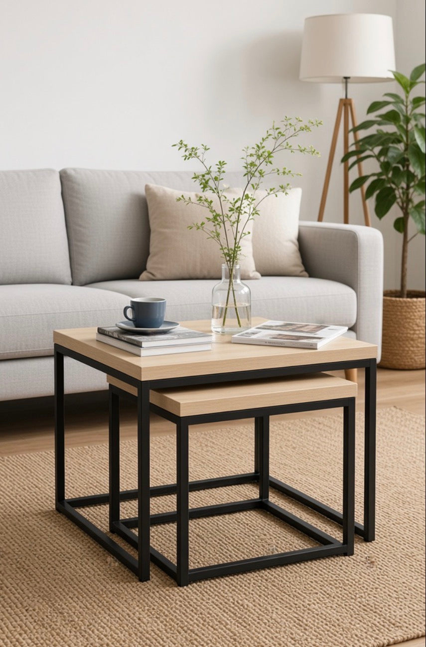 Tables Gigognes Style Scandinave – Bois Clair & Métal Noir