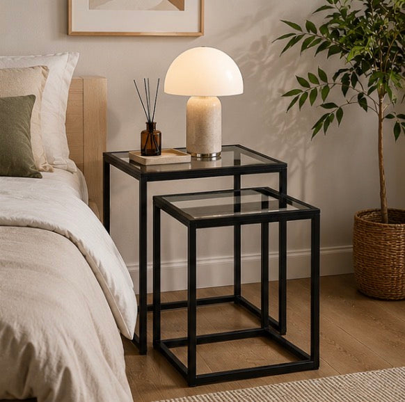 Tables Gigognes Verre & Métal Noir – Duo de Tables Basses