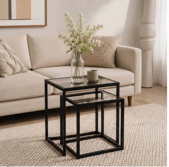 Tables Gigognes Verre & Métal Noir – Duo de Tables Basses