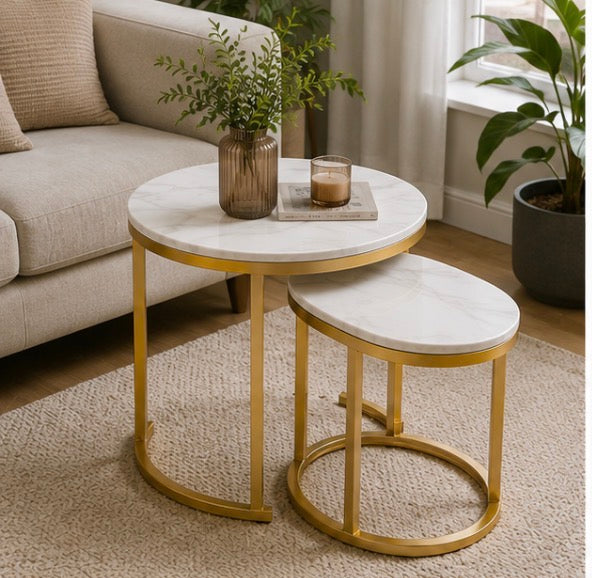 Tables Gigognes Marbre & Or – Duo de Tables Basses