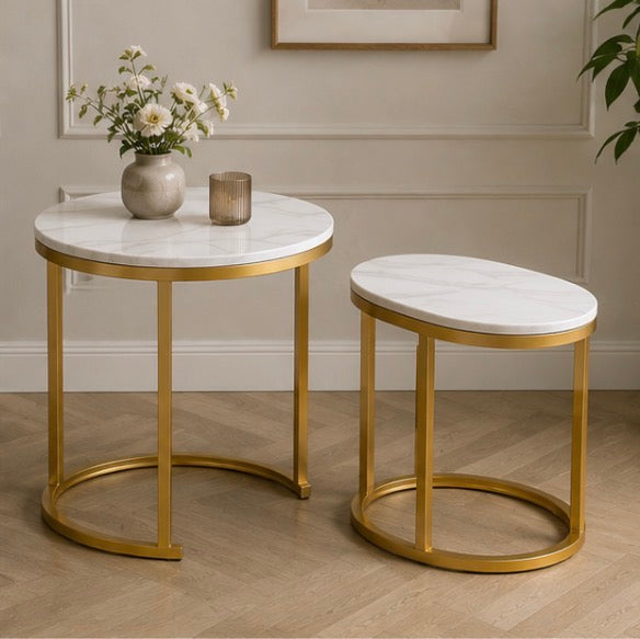 Tables Gigognes Marbre & Or – Duo de Tables Basses